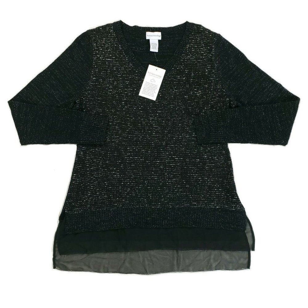 Soft Surroundings Wool Metallic Blend Long Sleeve V-Neck Sweater Top Sz Medium